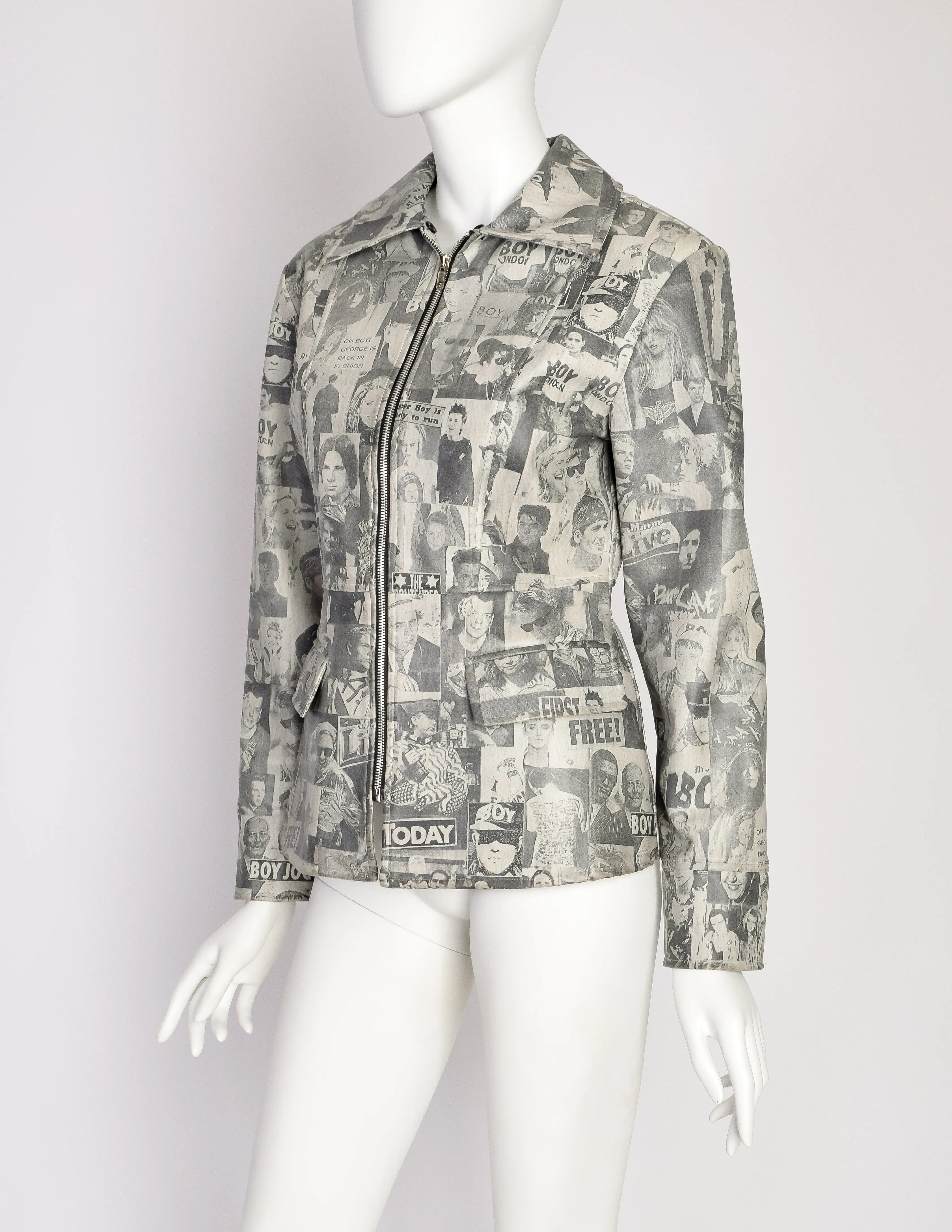 1990s Vintage Black White Grey Boy George Tabloid Novelty Print Vinyl Jacket