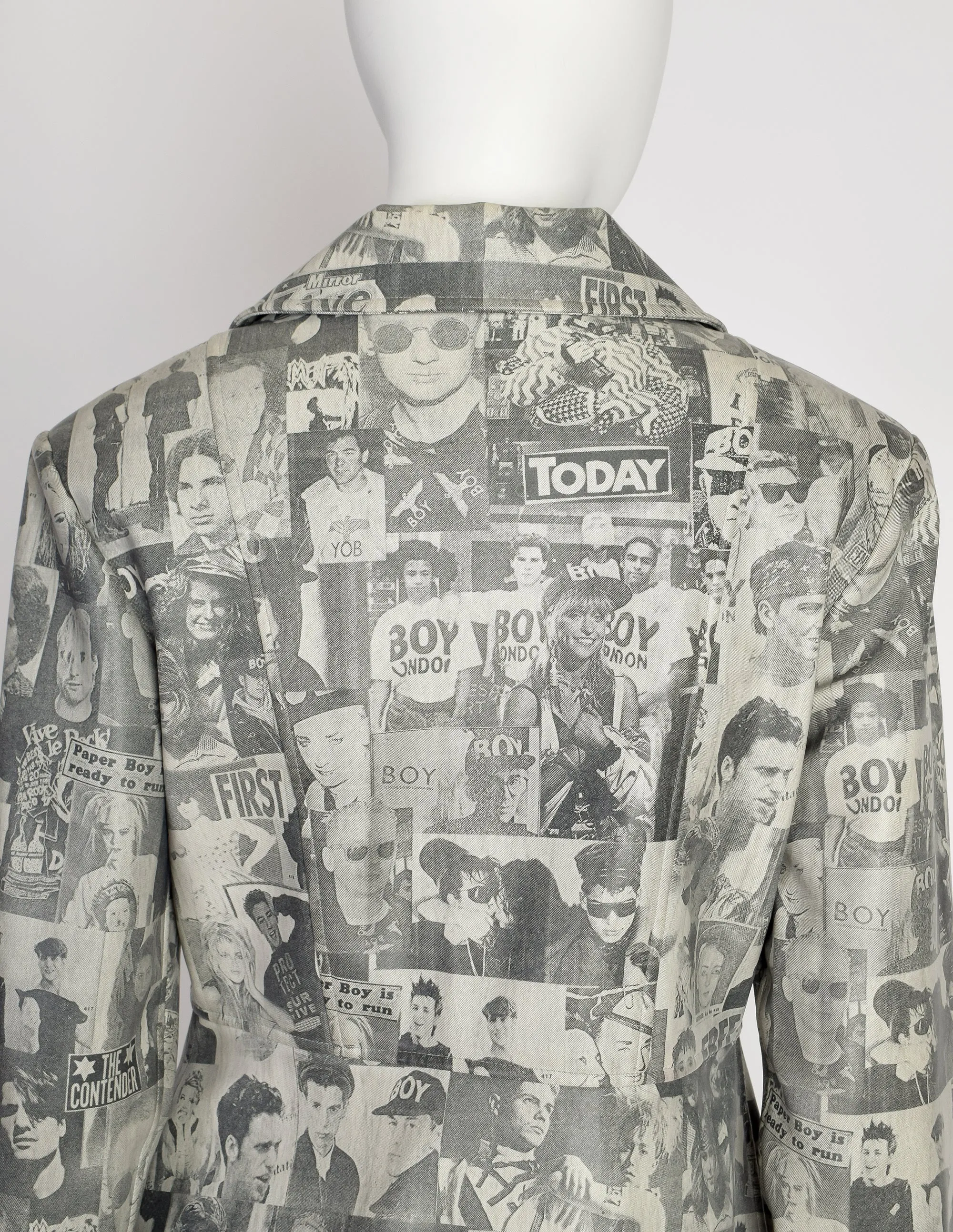 1990s Vintage Black White Grey Boy George Tabloid Novelty Print Vinyl Jacket