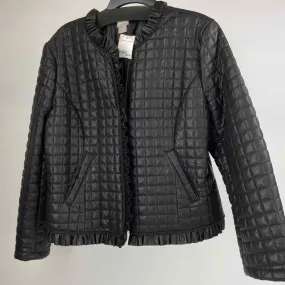 Chico's Size 1 Black pleather quilted Zip Front Jacket