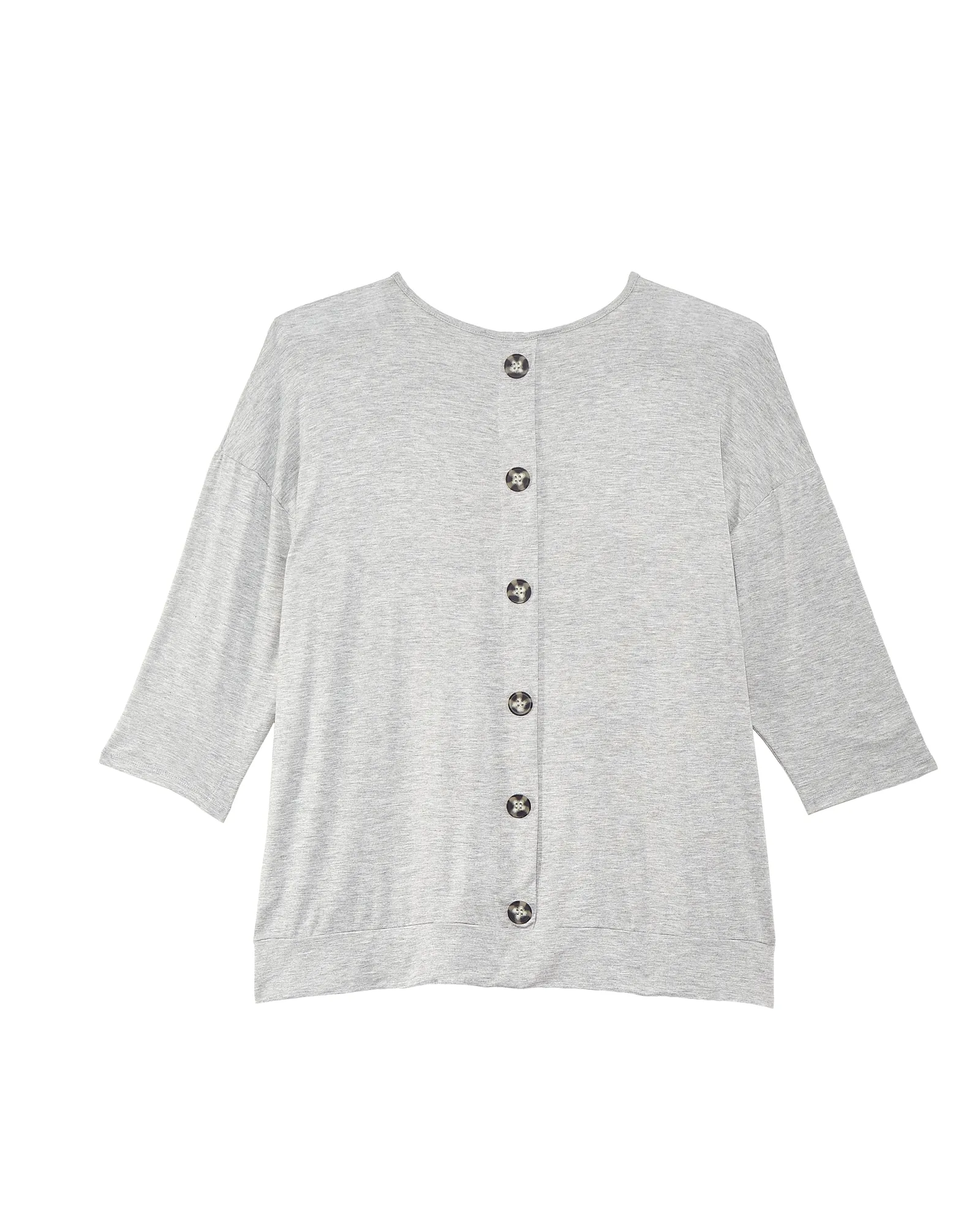Cressida 3/4 Sleeve Button Back Tee | Light Grey / Light Grey