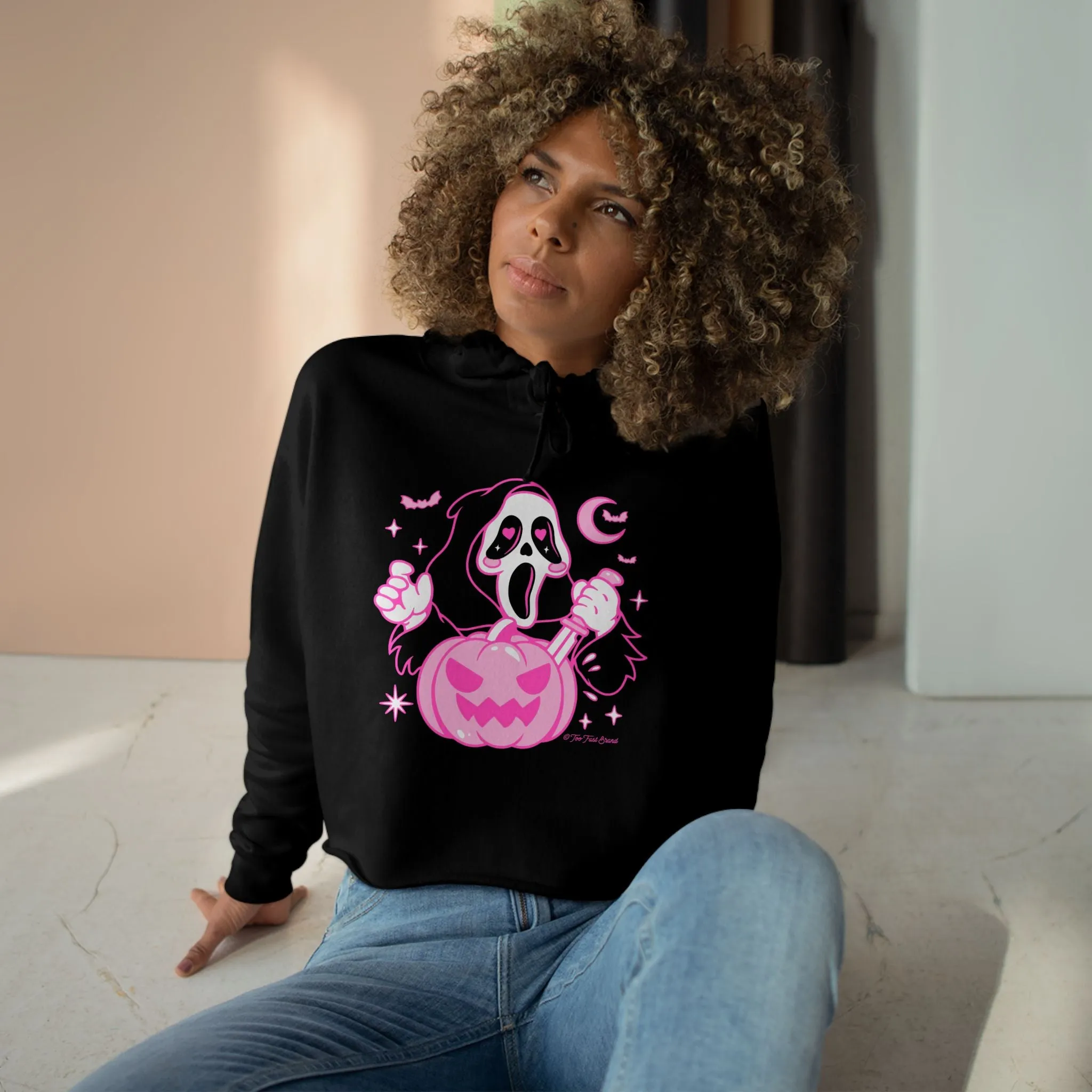 Cute Ghostface Pumpkin Crop Hoodie