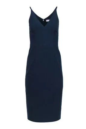 Dress the Population - Navy Plunge Neckline Sheath Midi Dress Sz S
