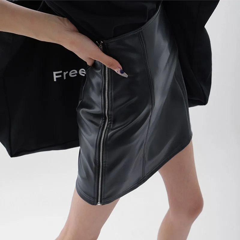 Fashionkova Black Leather Mini Skirt Women Autumn Winter Side Zipper Punk Sexy High Waist Slim PU Pencil Skirt Korean Streetwear