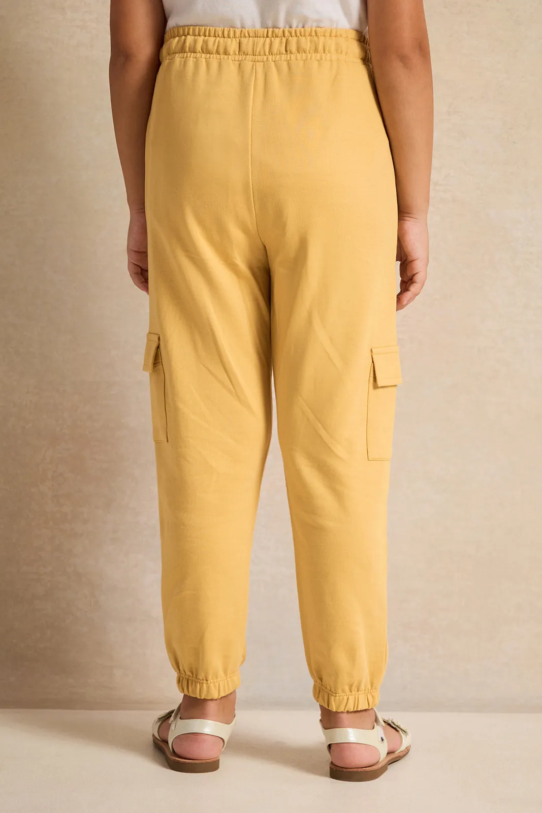 Girls Mustard Active Pants With Cargo Pockets