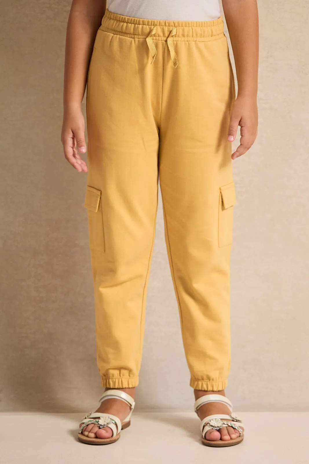 Girls Mustard Active Pants With Cargo Pockets