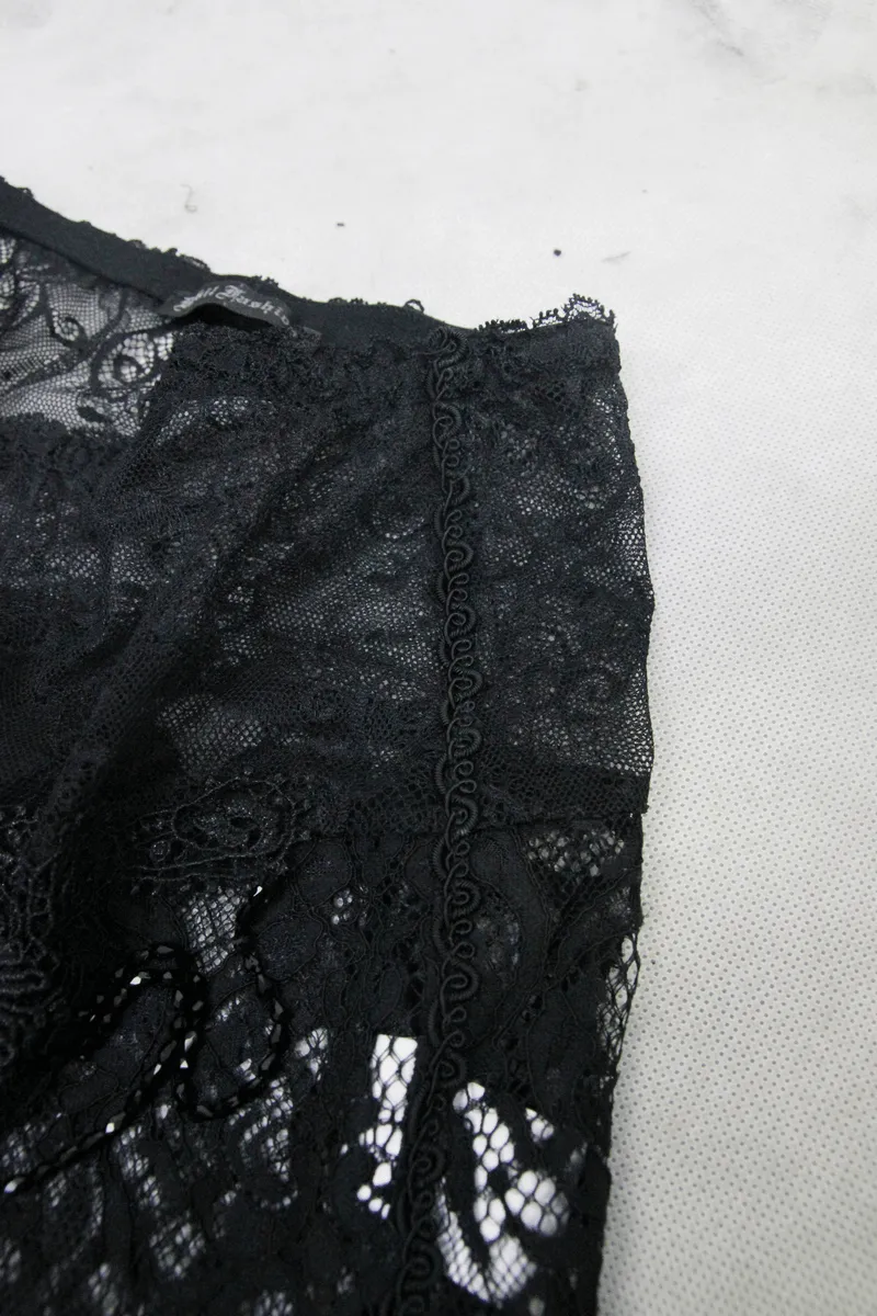 Gothic Black Lace Flare Pants / Sexy Transparent Women's Long Trousers
