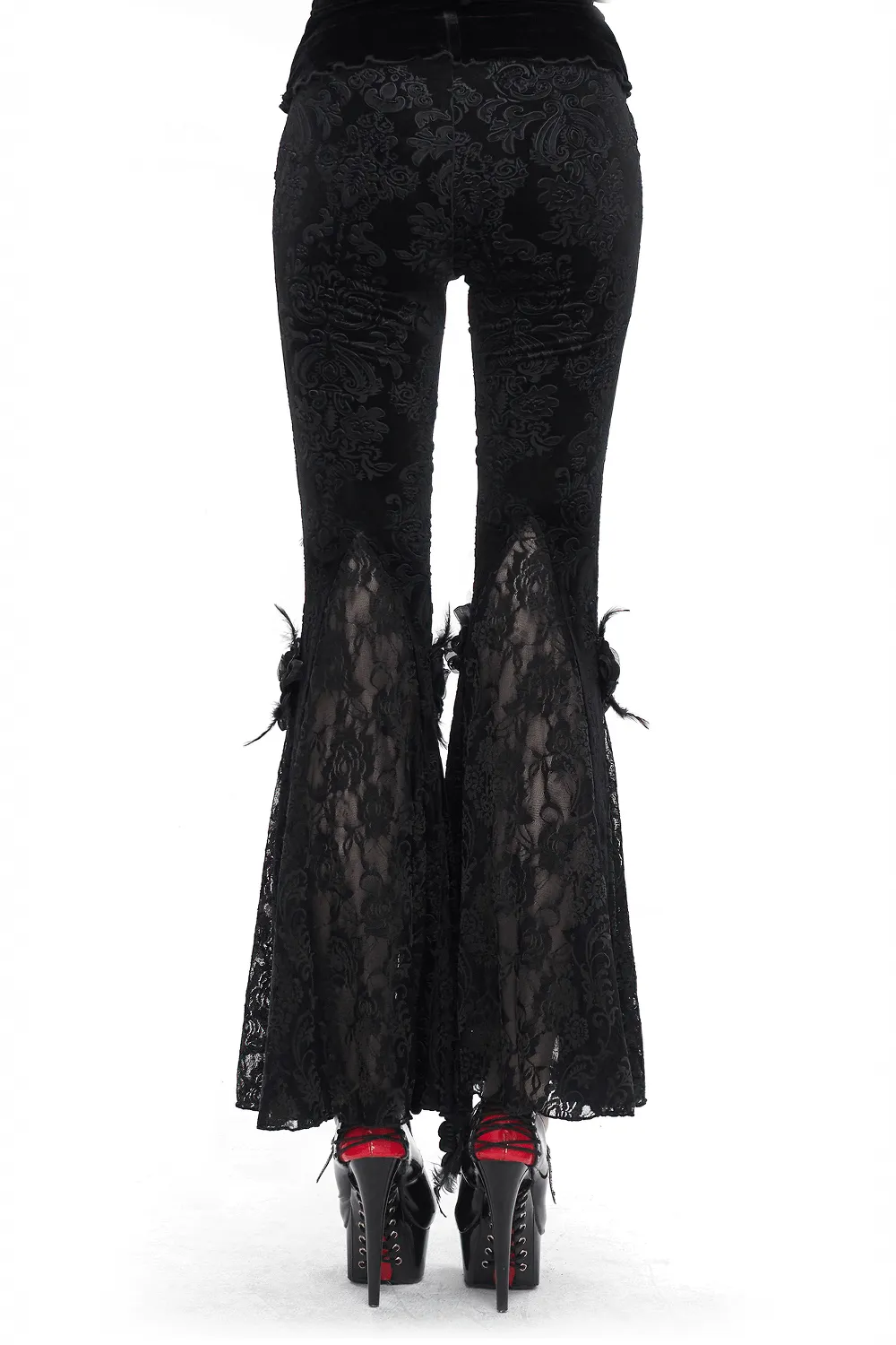 Gothic Women's Pattern Lace Flared Pants With Flower Decoration
