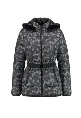 Grey and Black Leopard Print Quilted Jacket