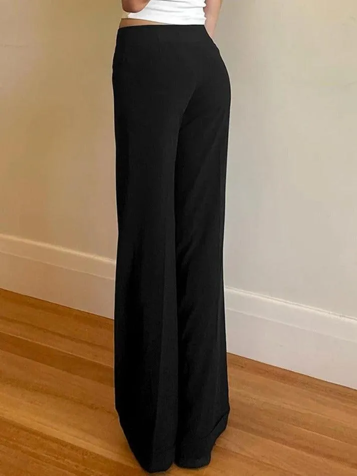 Joskaa Solid High Rise Flared Straight Leg Pants