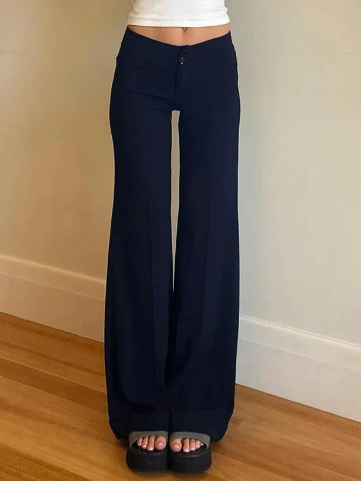 Joskaa Solid High Rise Flared Straight Leg Pants