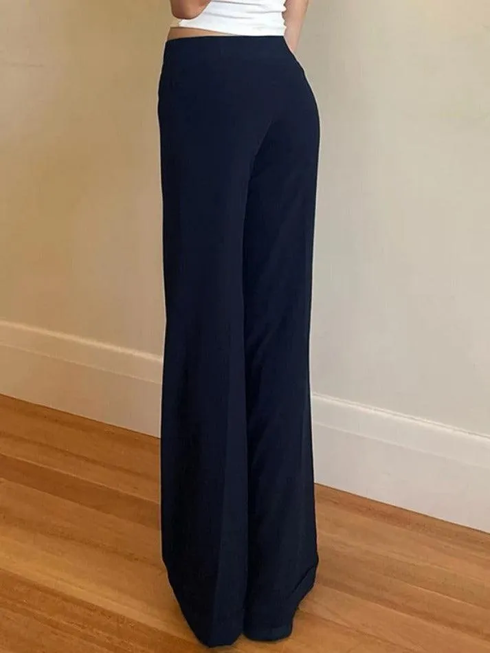 Joskaa Solid High Rise Flared Straight Leg Pants