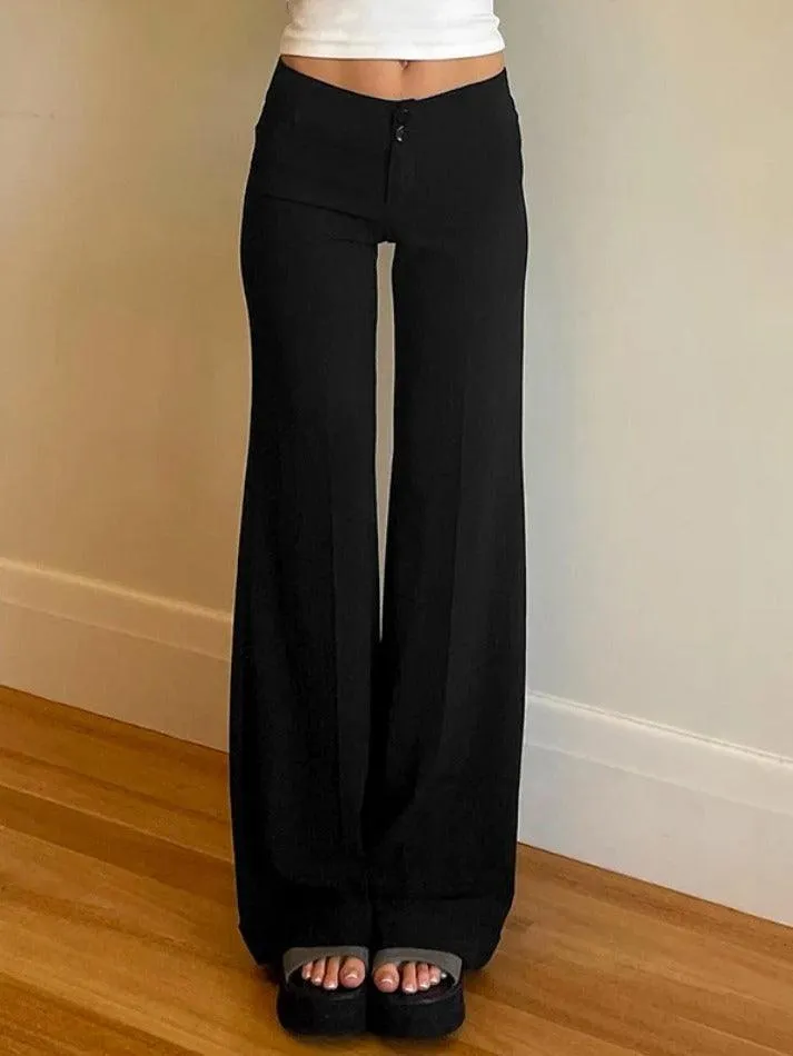Joskaa Solid High Rise Flared Straight Leg Pants