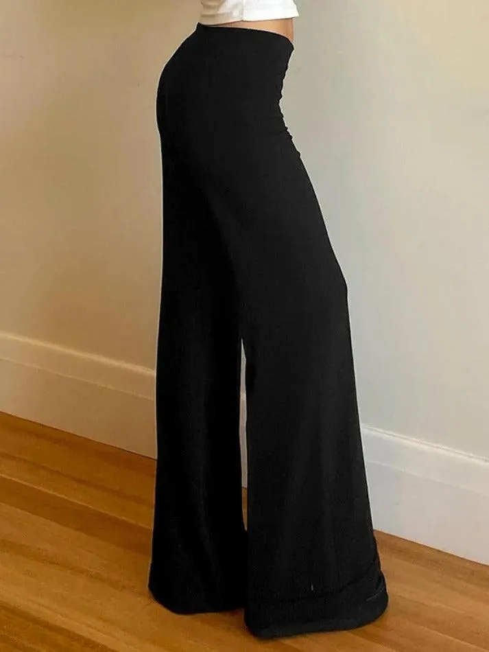Joskaa Solid High Rise Flared Straight Leg Pants
