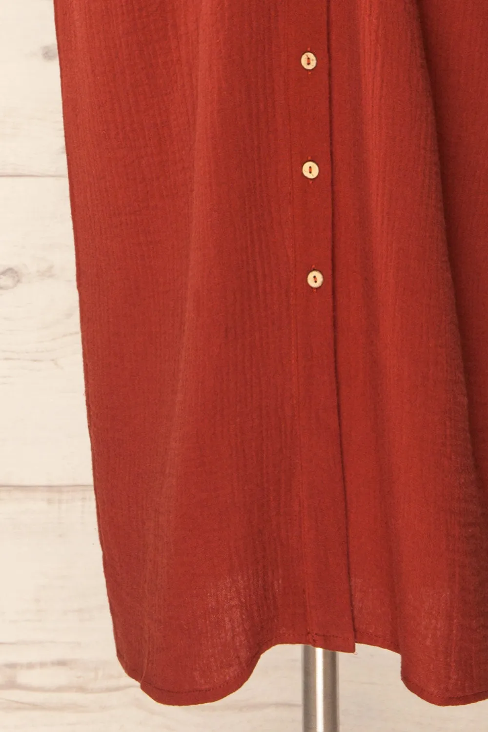 Maelle Rust | Midi Shirt Dress w/ Tied Neckline