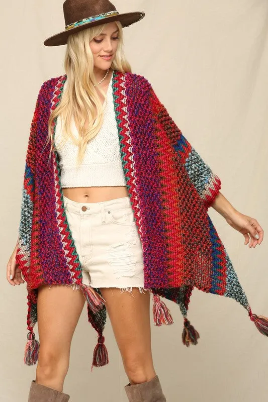 Magenta This Cozy Poncho A Multi Color With Tassels