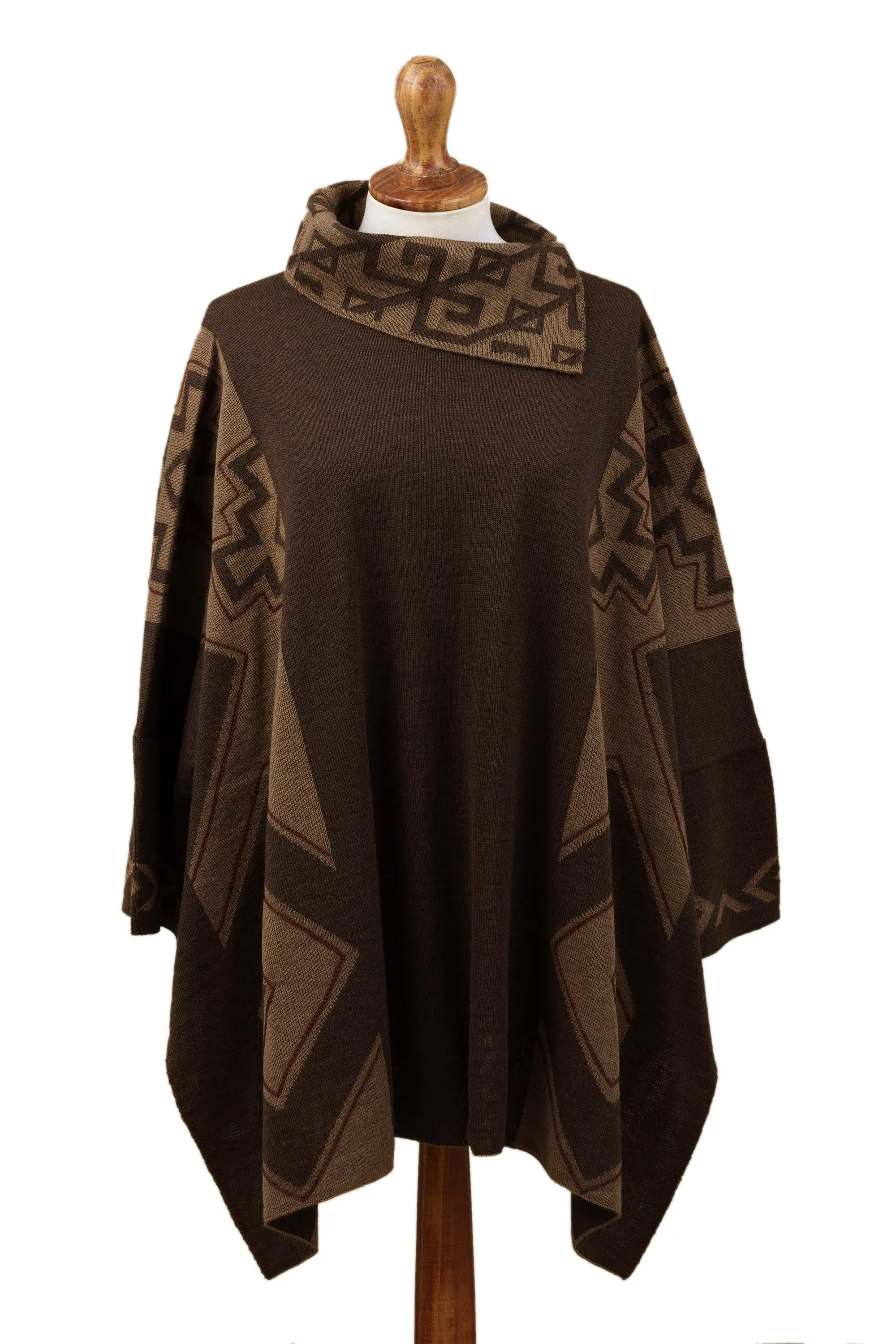 Mahogany and Burnt Sienna Alpaca Blend Poncho from Peru - Inca Style | NOVICA