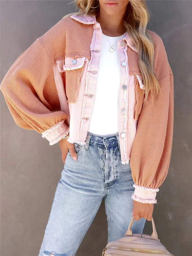 Oversized Casual Patchwork Green Knit Spring 2024 Women's Jacket