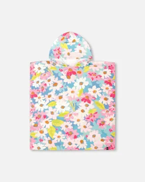 Poncho De Plage Motif Floral Blanc
