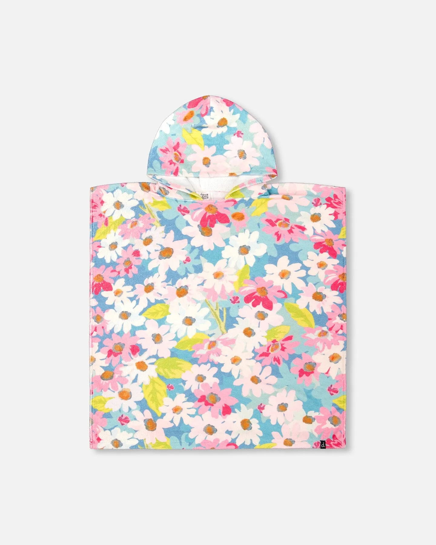 Poncho De Plage Motif Floral Blanc