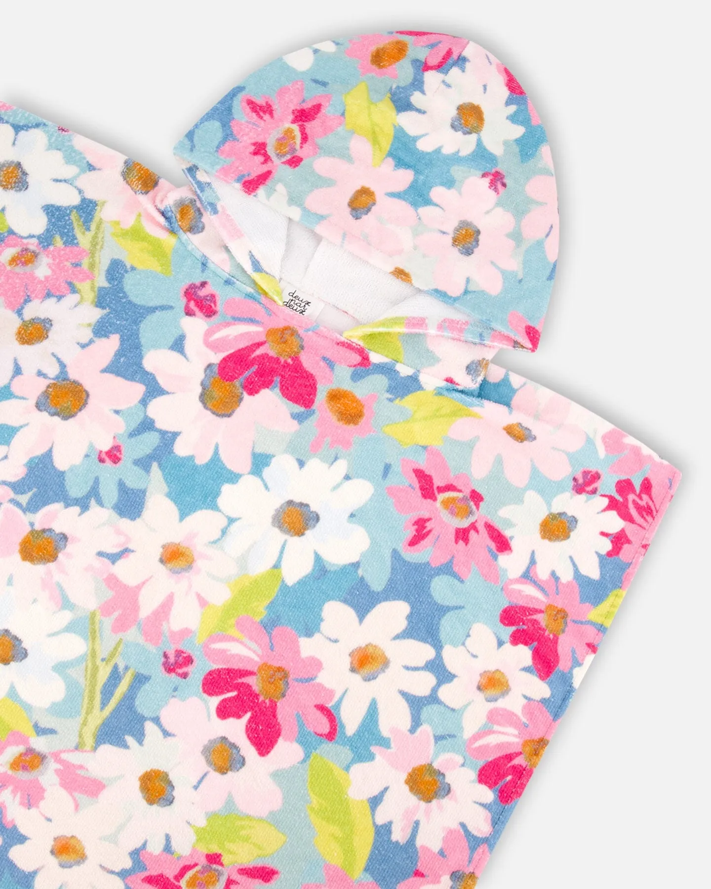 Poncho De Plage Motif Floral Blanc