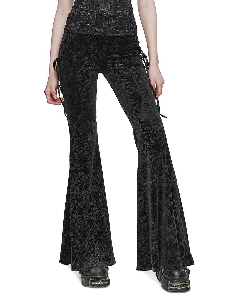 Punk Rave Gothic Embossed Baroque Flared Pants - Extended Size Range - Black