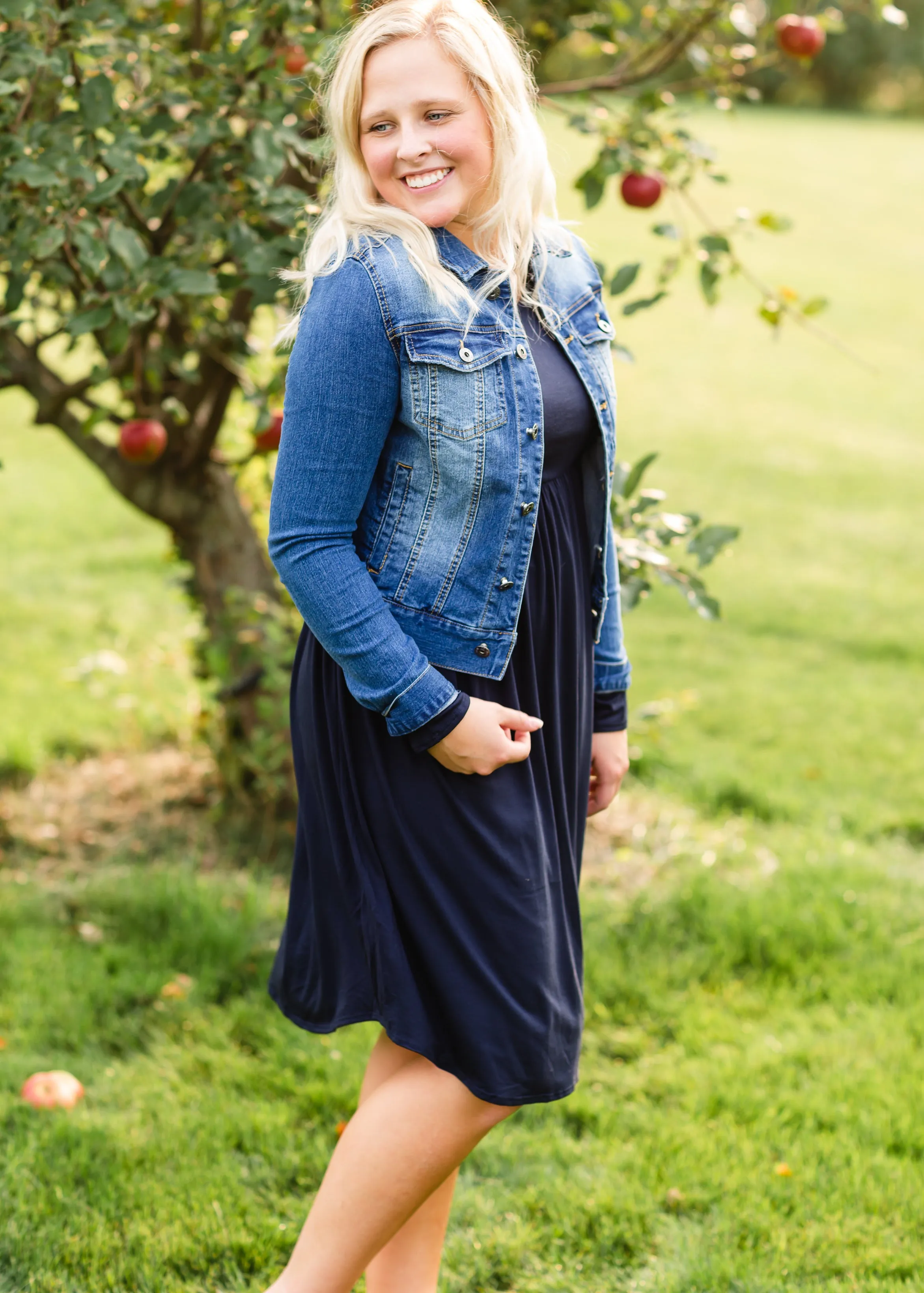 Solid Navy Long Sleeve Midi Dress - FINAL SALE