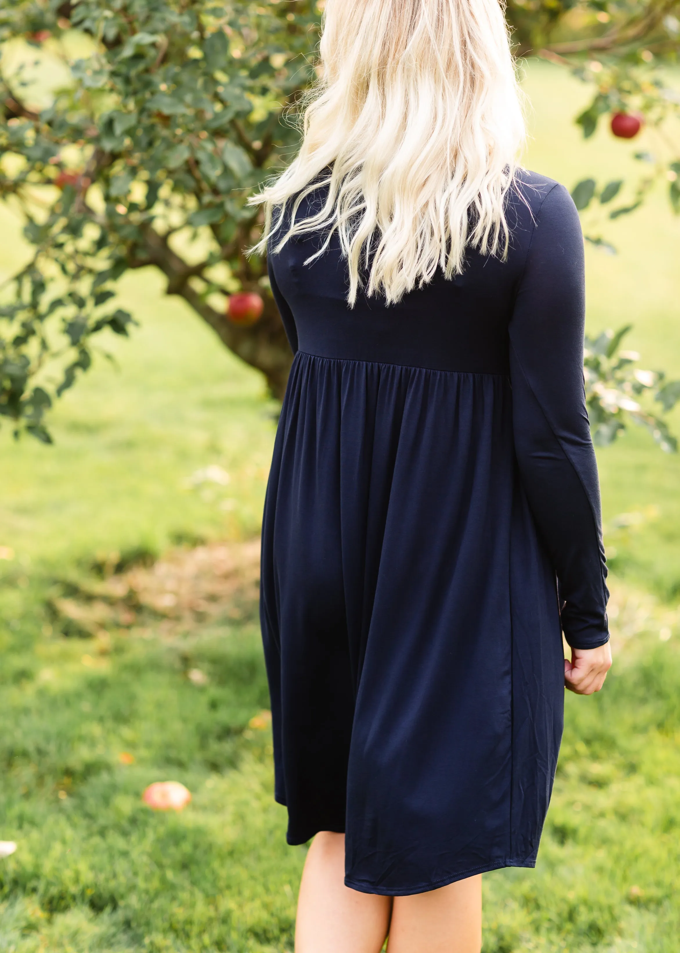 Solid Navy Long Sleeve Midi Dress - FINAL SALE