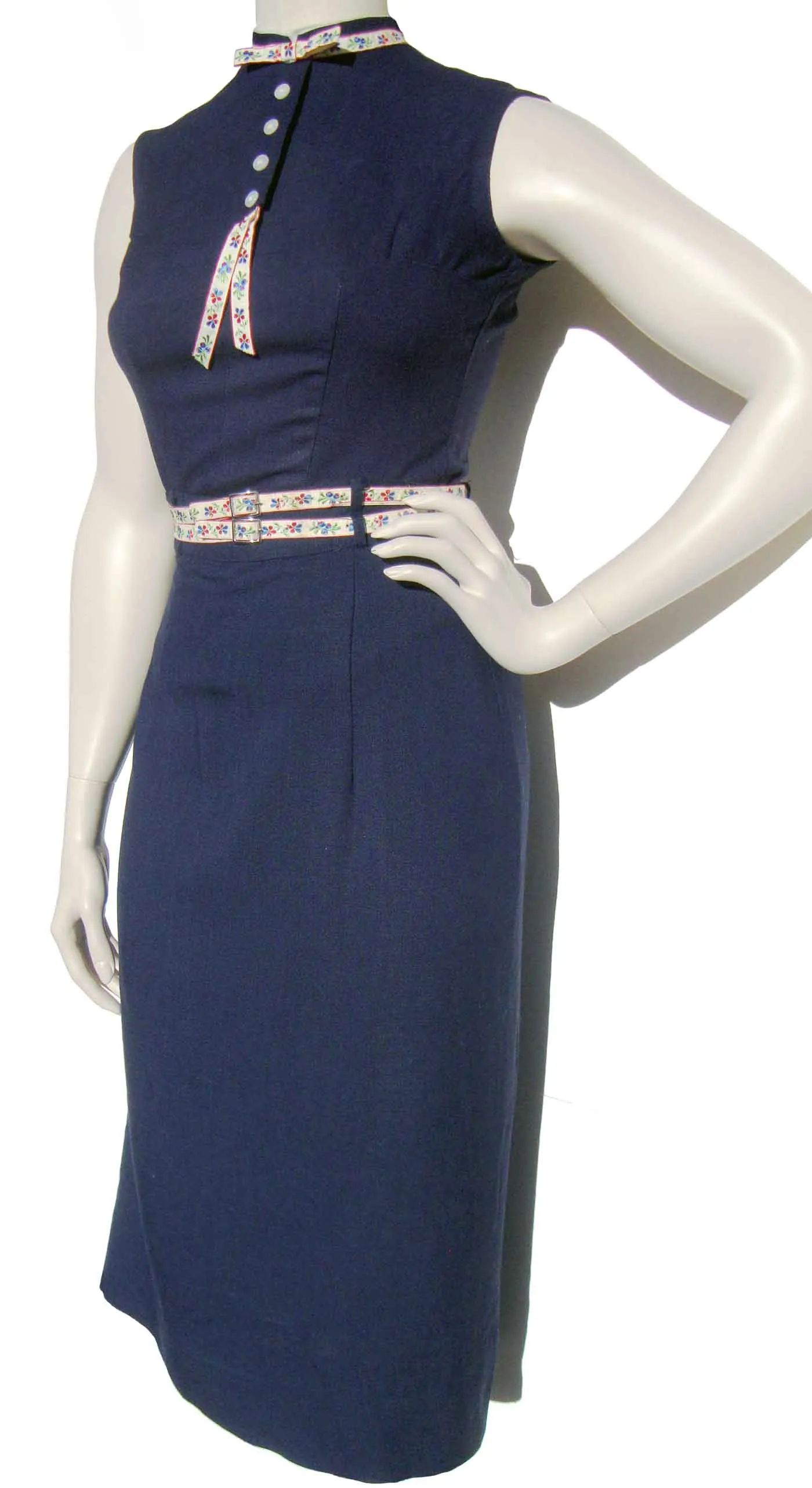 Vintage 50s Dress Set Navy Blue Top & Skirt 2-Piece by Petti XS