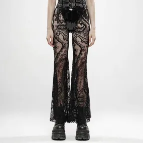 Women's Goth Floral Lace Sheer Flared Pants