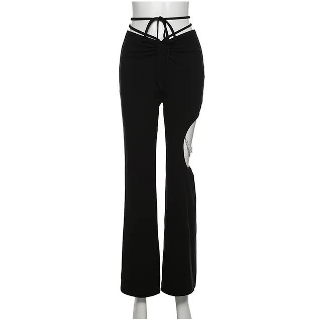 Women's Punk High-waisted Lacing-up Cutout Flared Pants