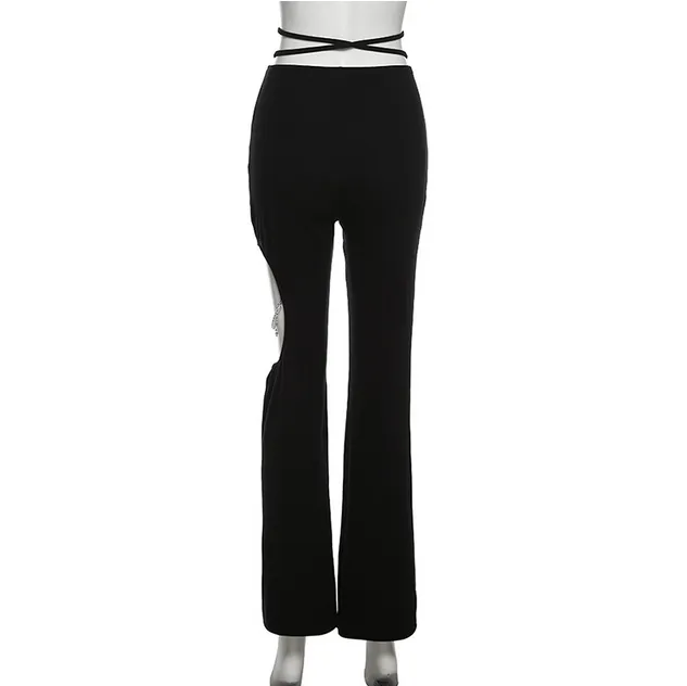 Women's Punk High-waisted Lacing-up Cutout Flared Pants