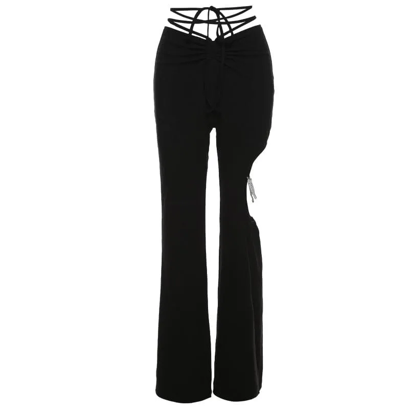 Women's Punk High-waisted Lacing-up Cutout Flared Pants
