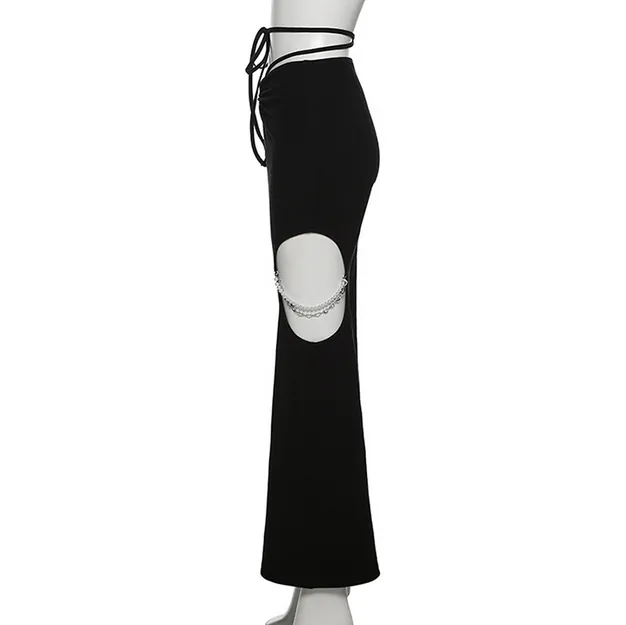 Women's Punk High-waisted Lacing-up Cutout Flared Pants