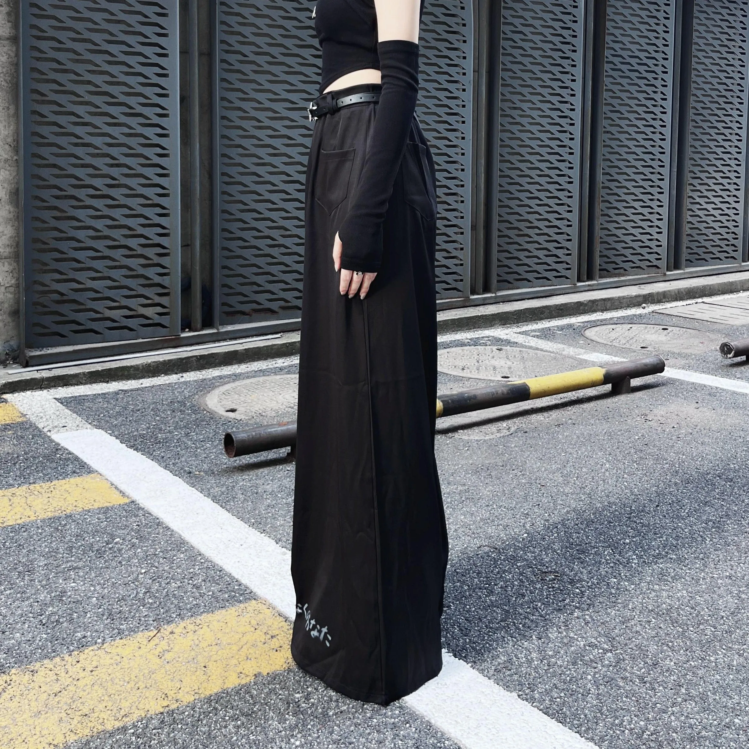 Women's Punk Letter Printed Flared Pants with Belt