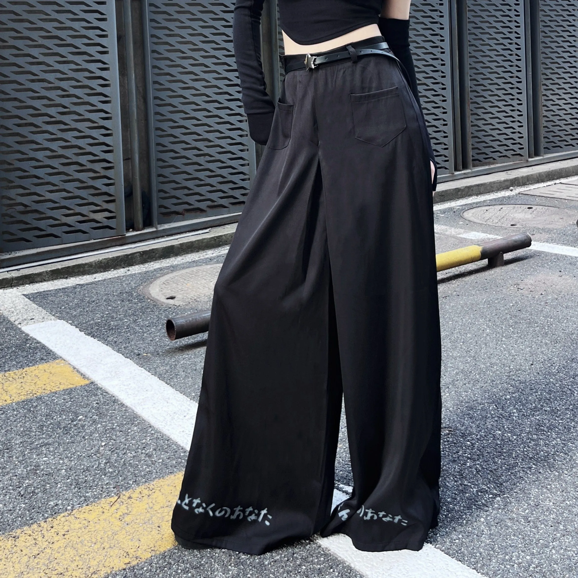 Women's Punk Letter Printed Flared Pants with Belt