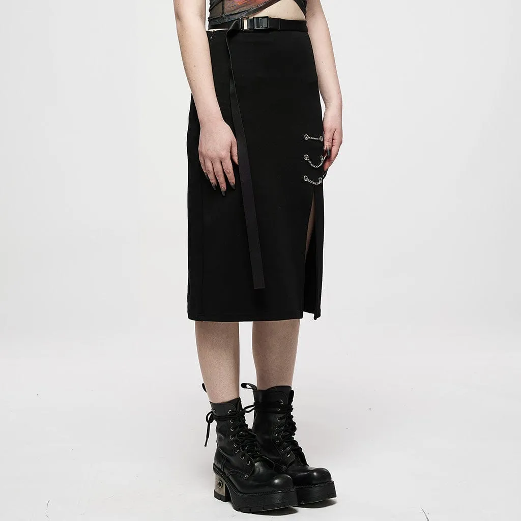 Women's Punk Side Slit Pencil Skirt with Strap
