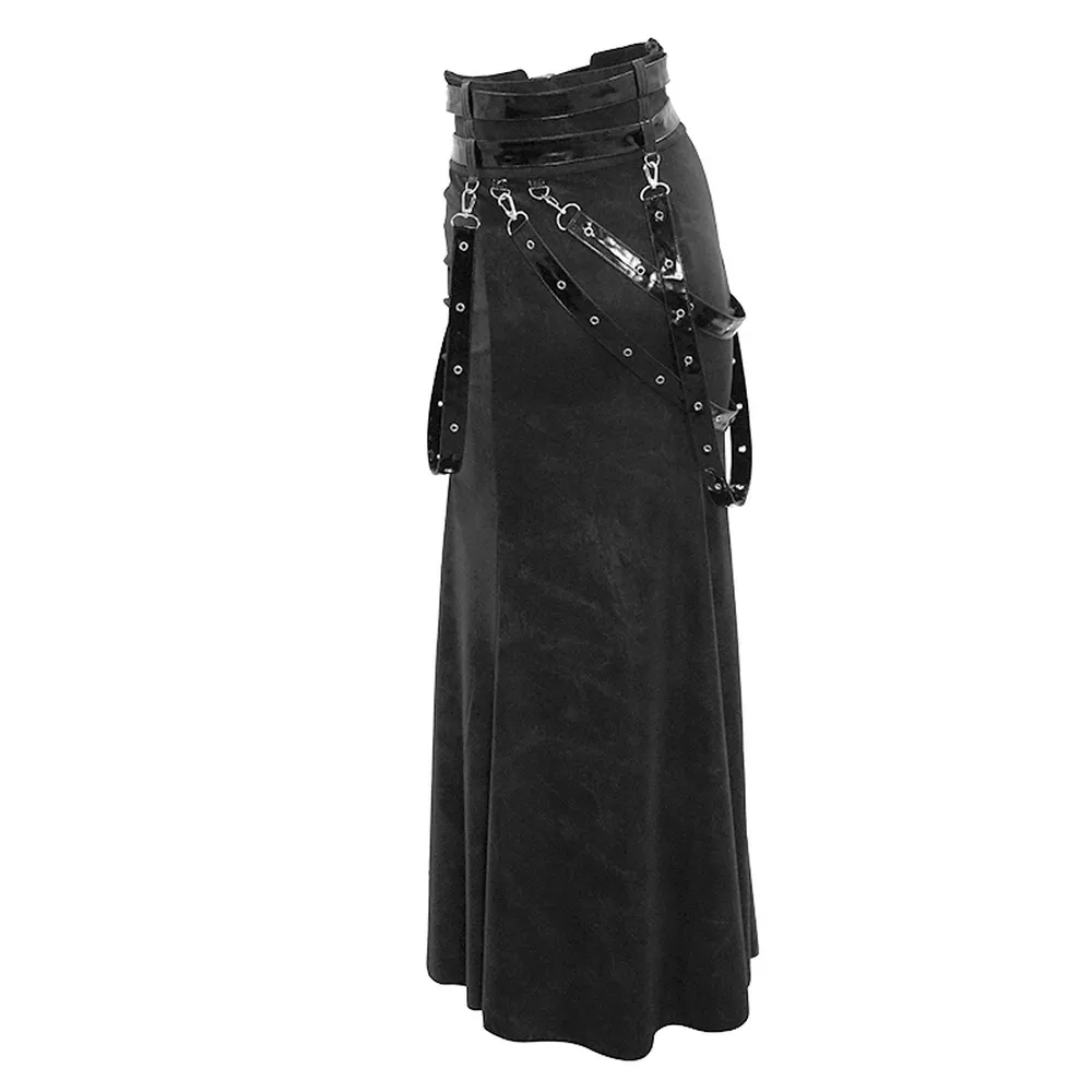 Women's Vintage Long Skirt with Straps and Rivets / Alternative Apparel of Steampunk Fashion