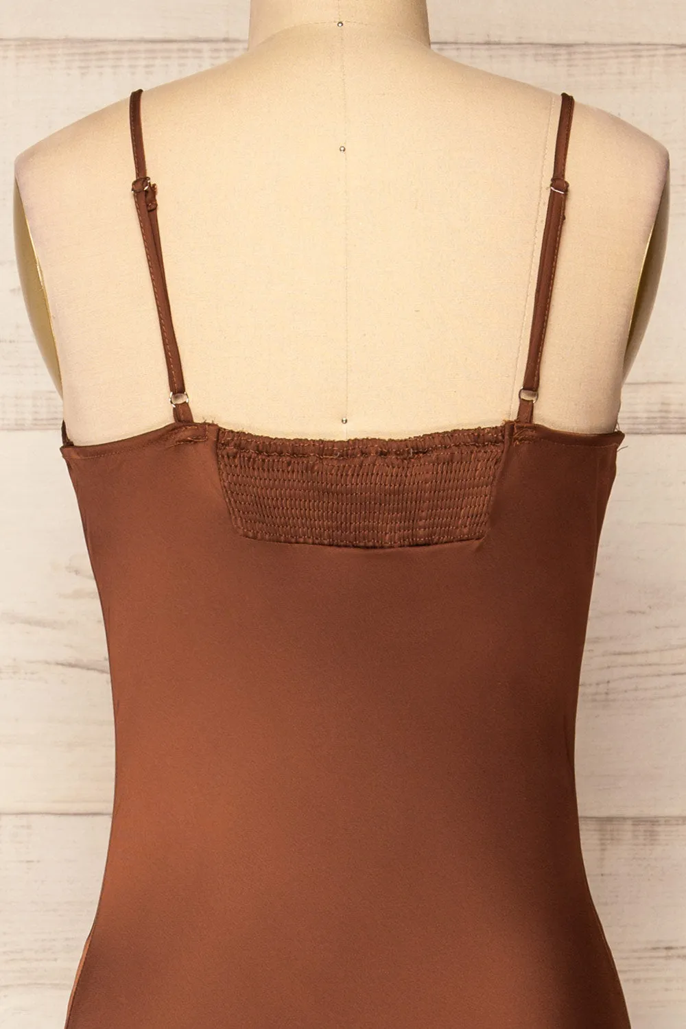Xilloux Brown | Midi Slip Dress w/ Adjustable Straps