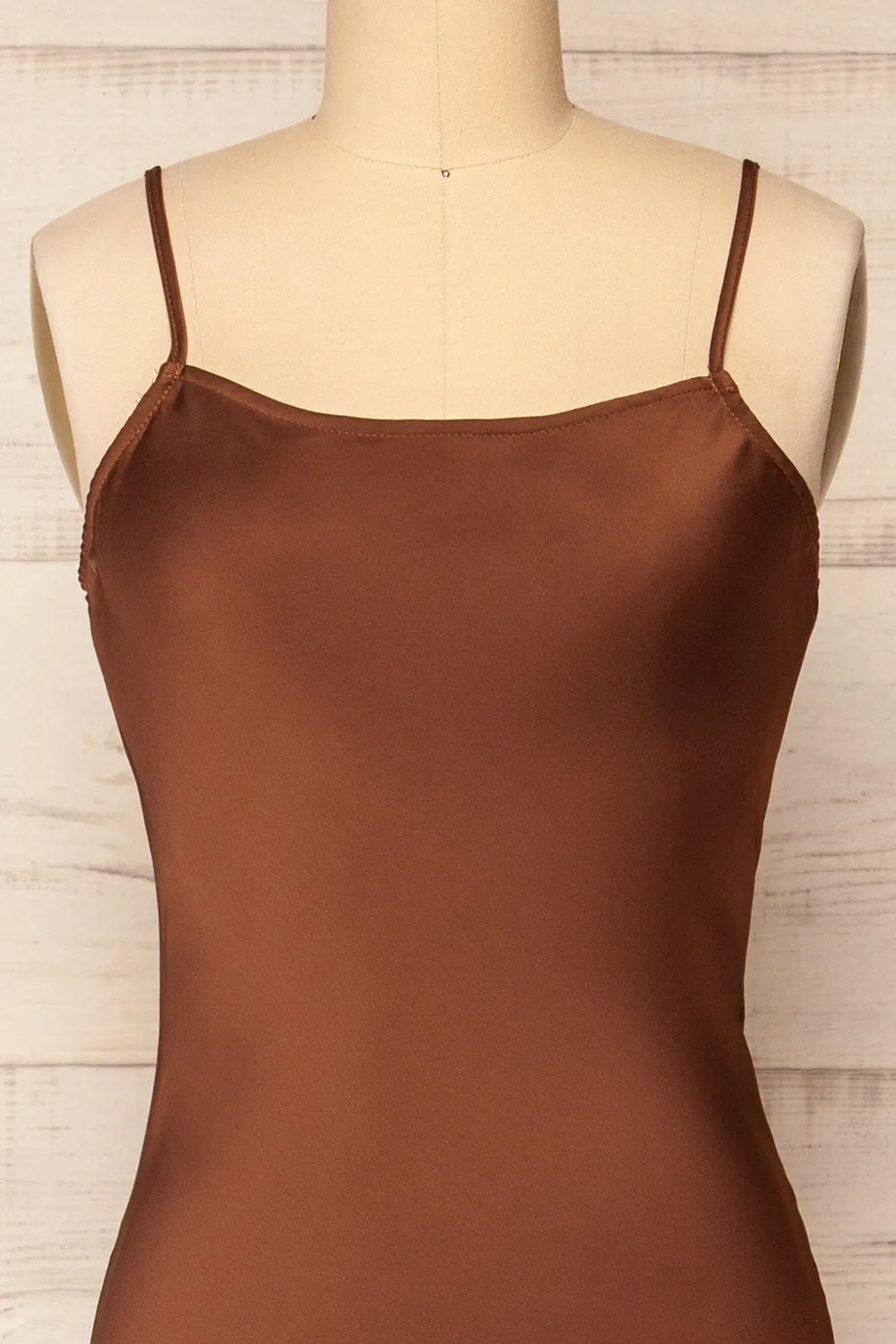 Xilloux Brown | Midi Slip Dress w/ Adjustable Straps