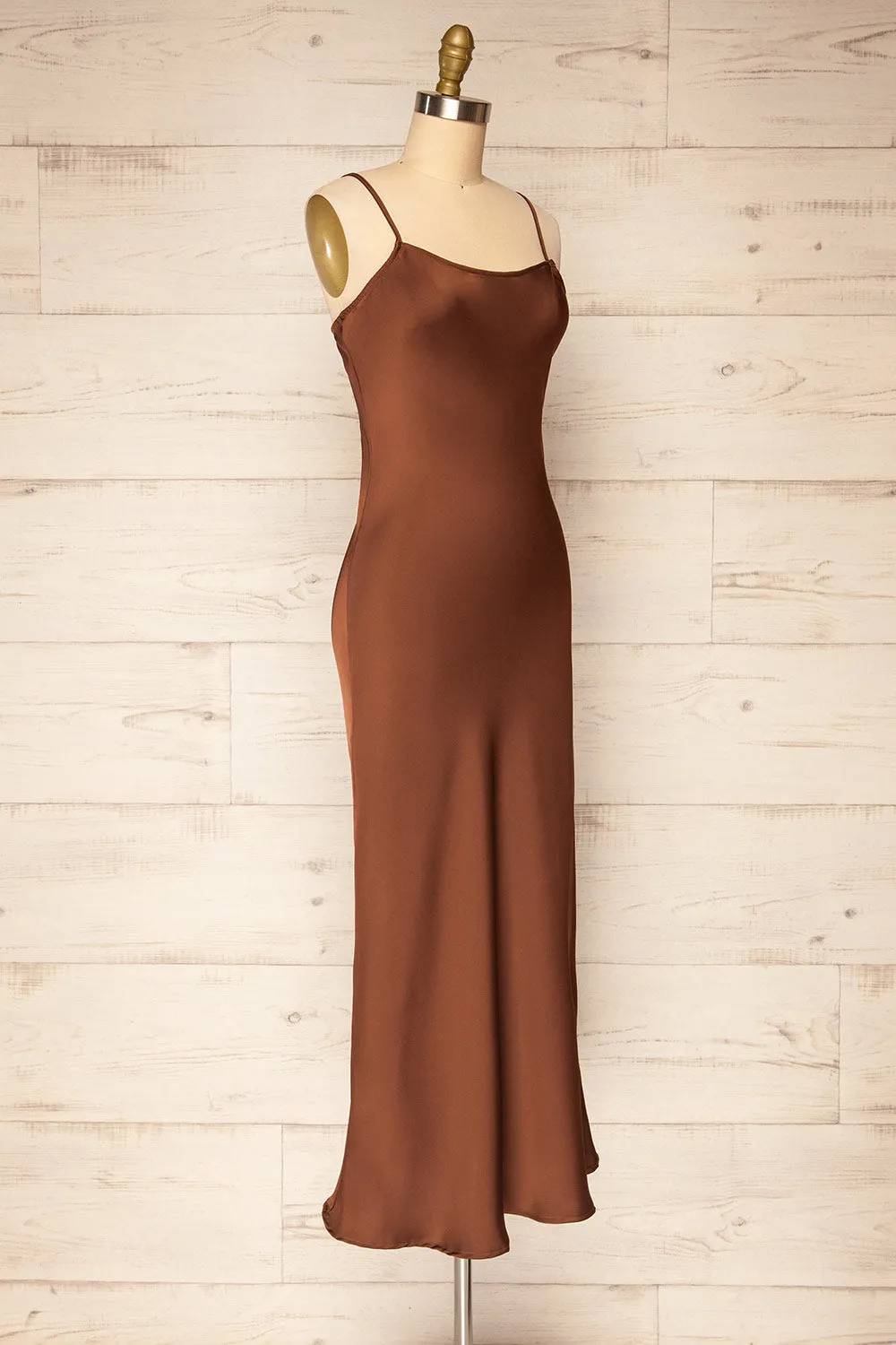 Xilloux Brown | Midi Slip Dress w/ Adjustable Straps