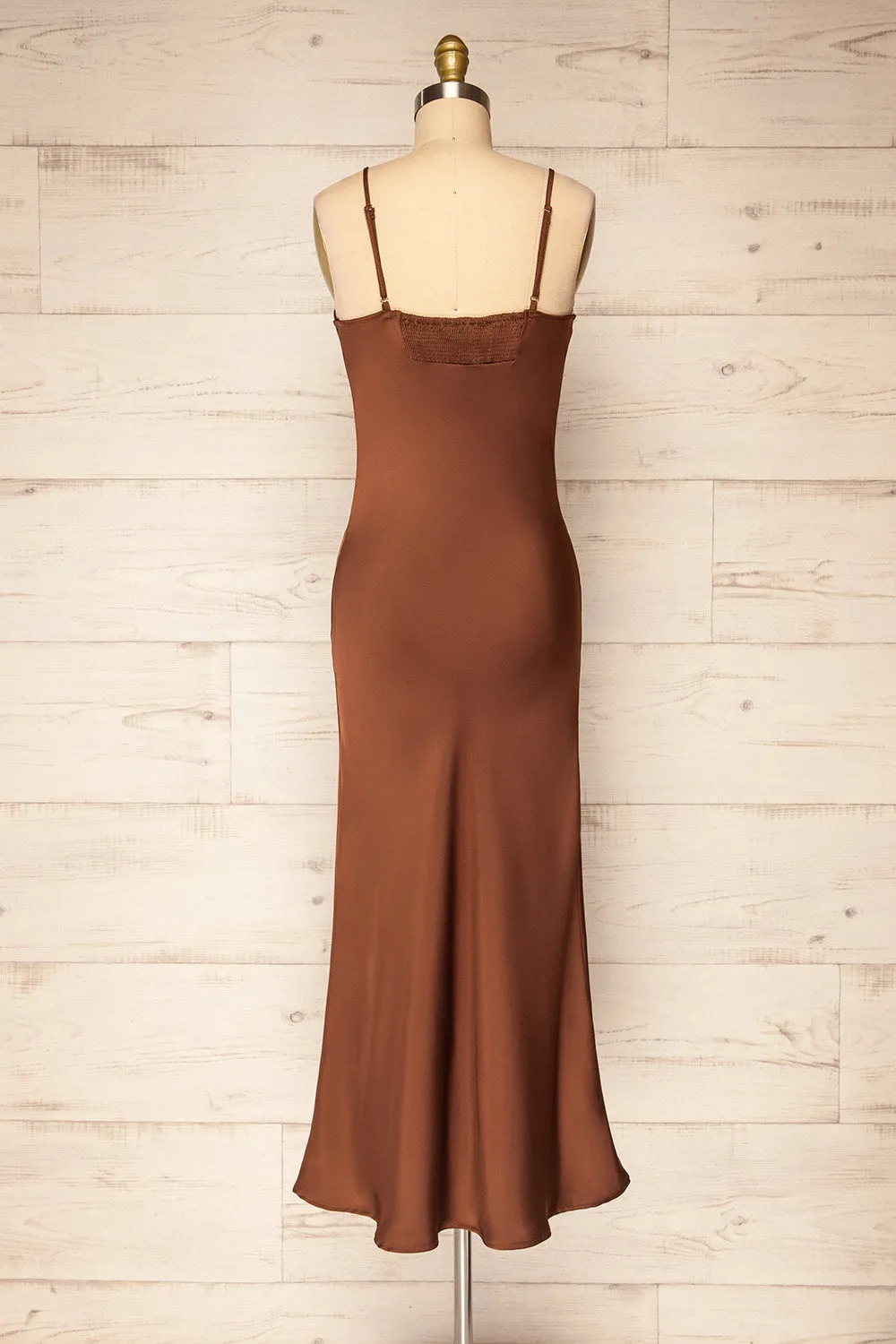 Xilloux Brown | Midi Slip Dress w/ Adjustable Straps