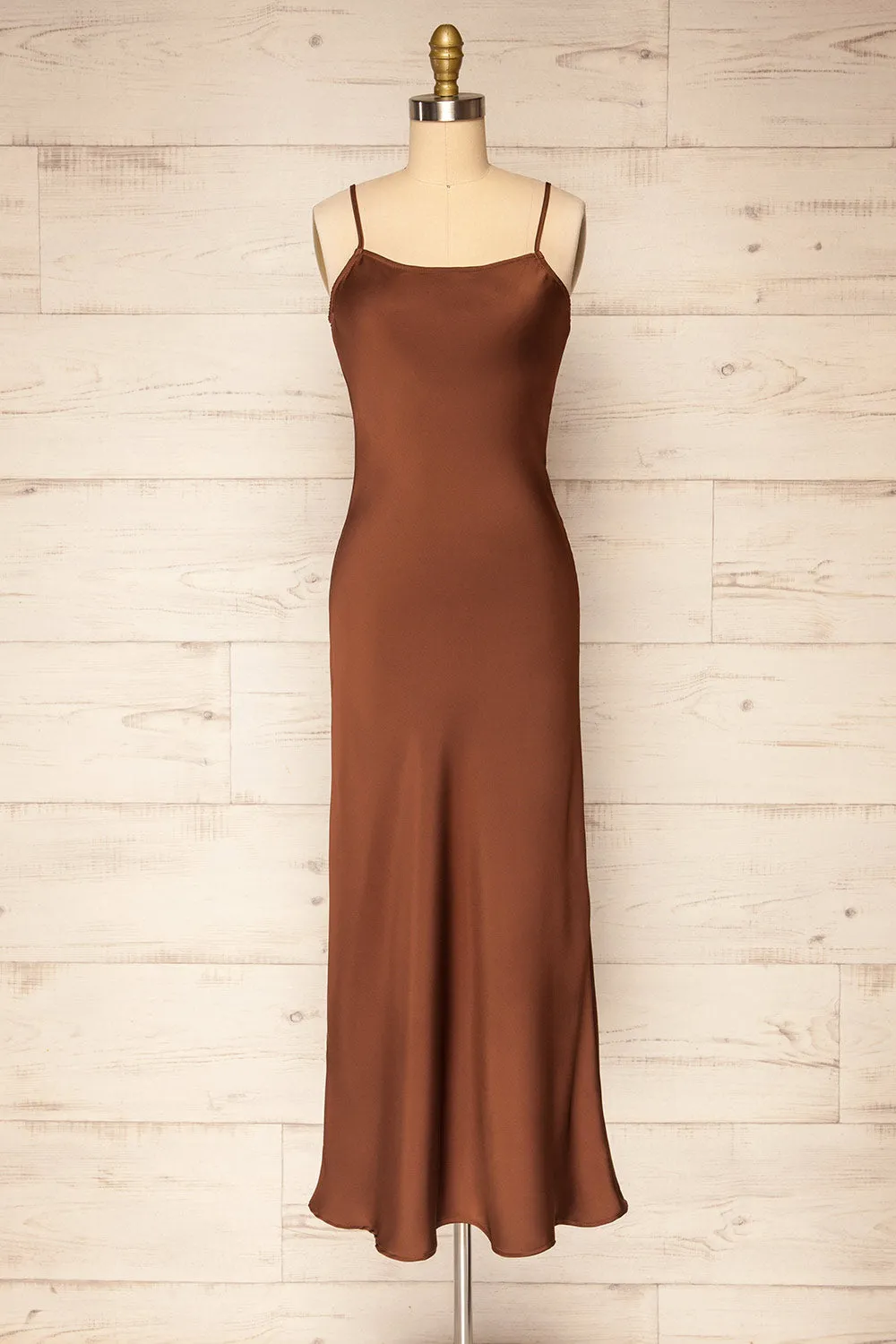 Xilloux Brown | Midi Slip Dress w/ Adjustable Straps
