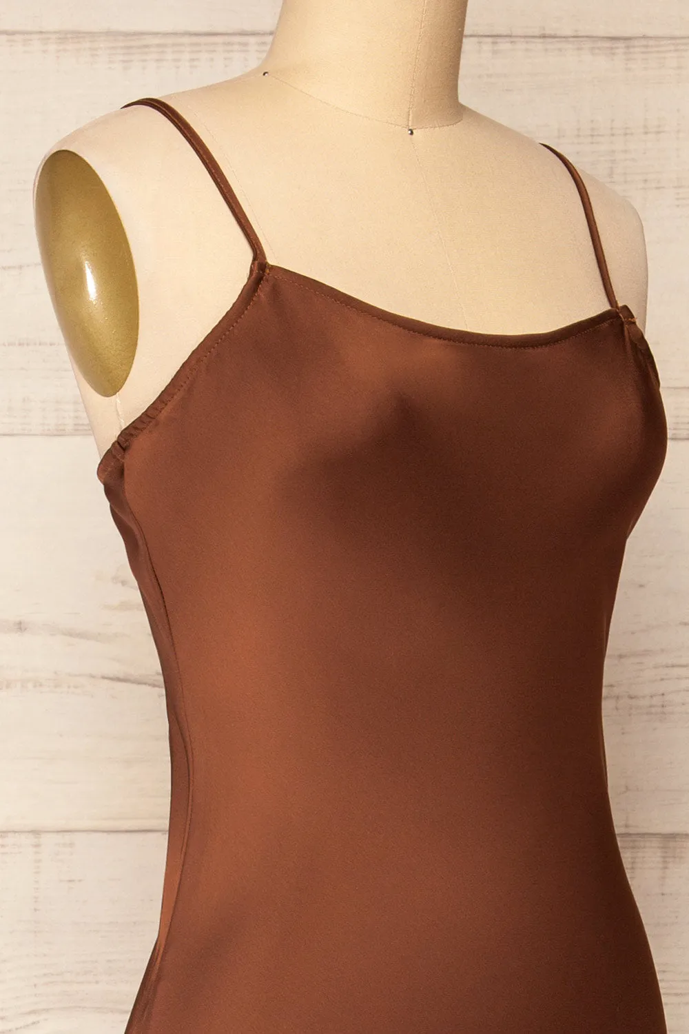 Xilloux Brown | Midi Slip Dress w/ Adjustable Straps